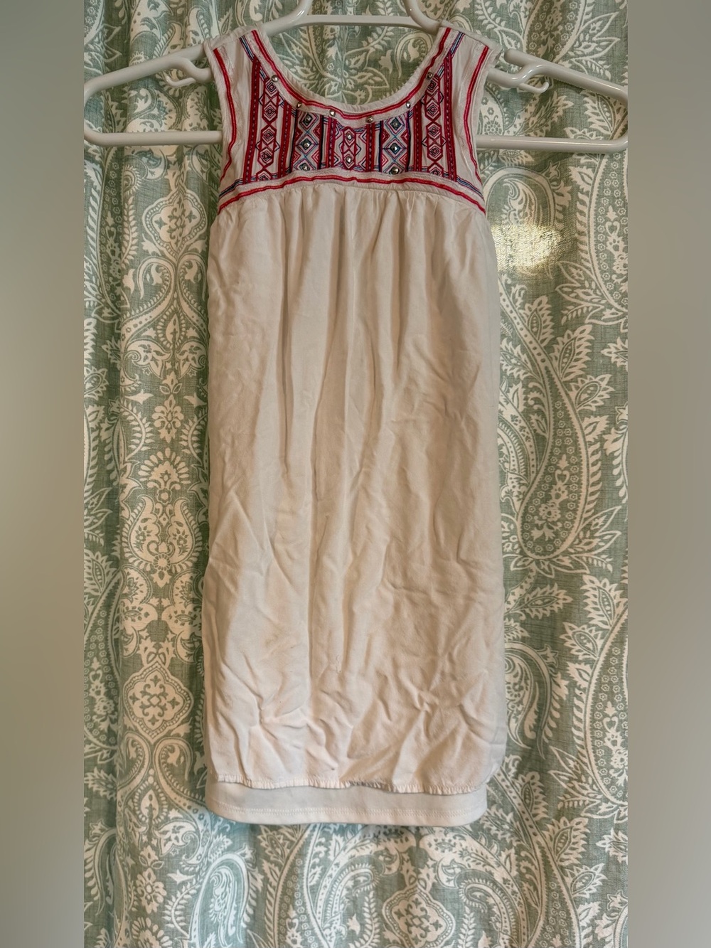 Embroidered White dress with Red Accents
